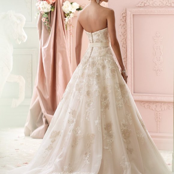 SAMPLE David Tutera Mon Cheri Wedding Dress, Blush Gold Ballgown Princess - Picture 3 of 11